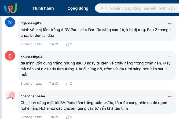Review tắm trắng trên webtretho